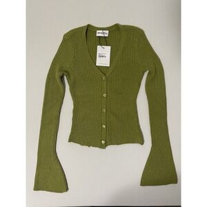 NWT Princess Polly Waldin Long Sleeve Top Olive Size US 6 Ribbed Bell Sleeve